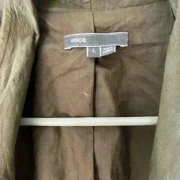 VINCE Scuba Asymmetrical Lambskin Leather green khaki suede Jacket Size large - Picture 8 of 16